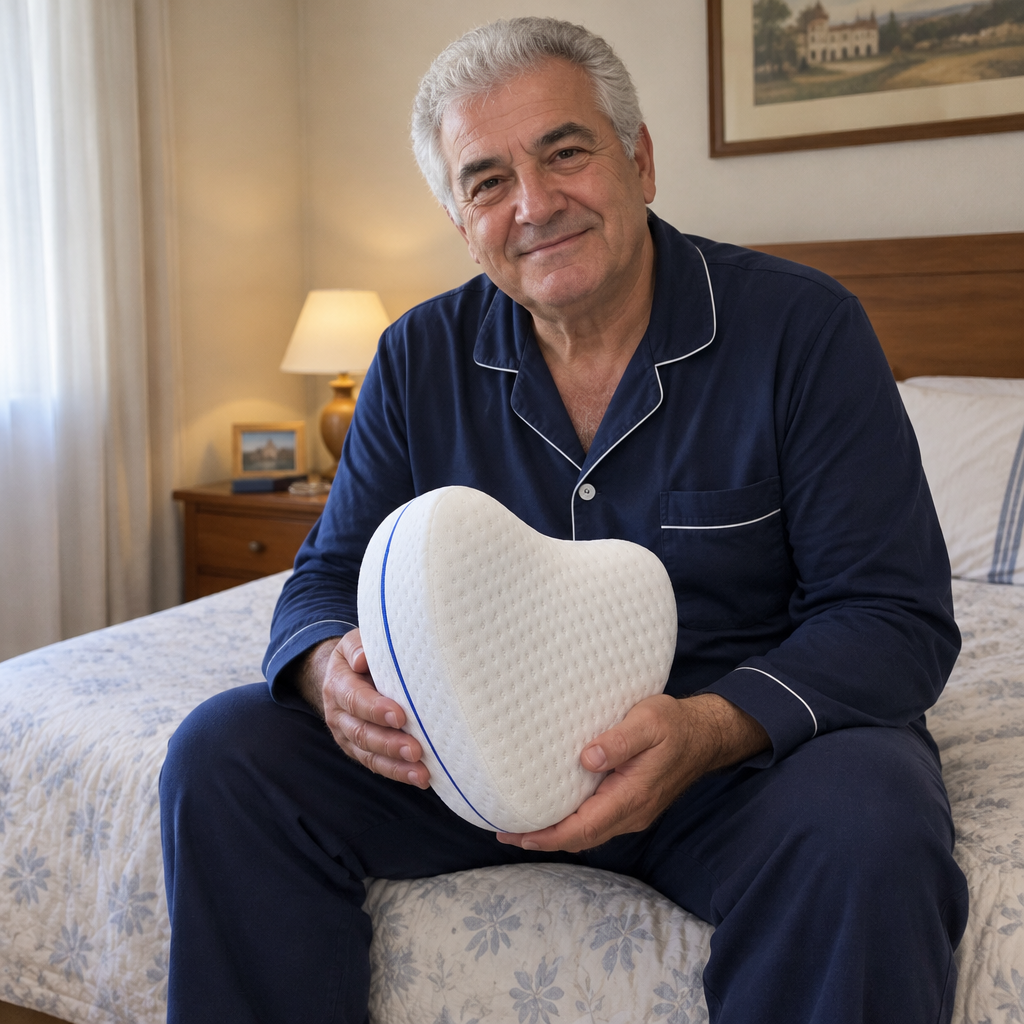 Hombre con la almohada de piernas
