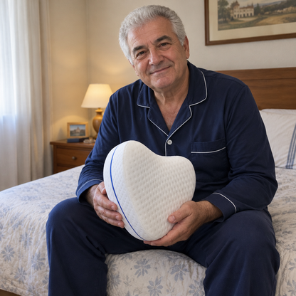 Hombre con la almohada de piernas