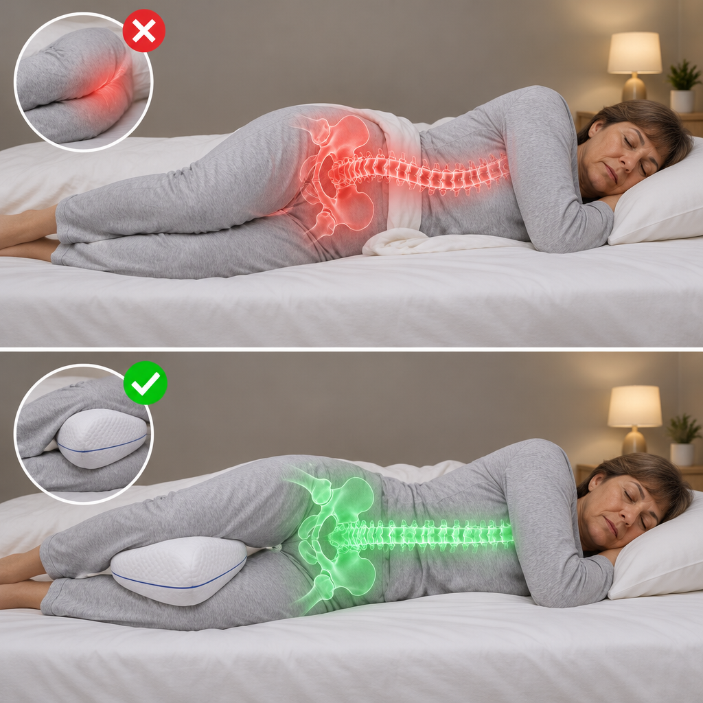 Postura sin y con la almohada de piernas