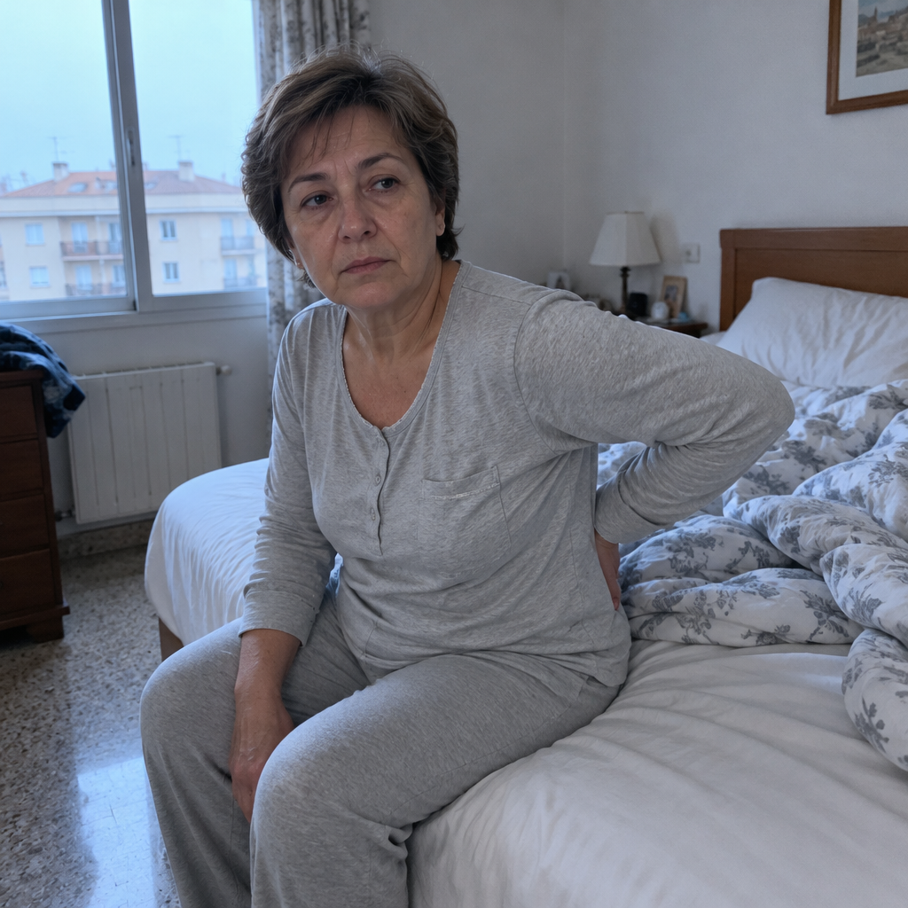 Mujer con la zona lumbar cargada al levantarse